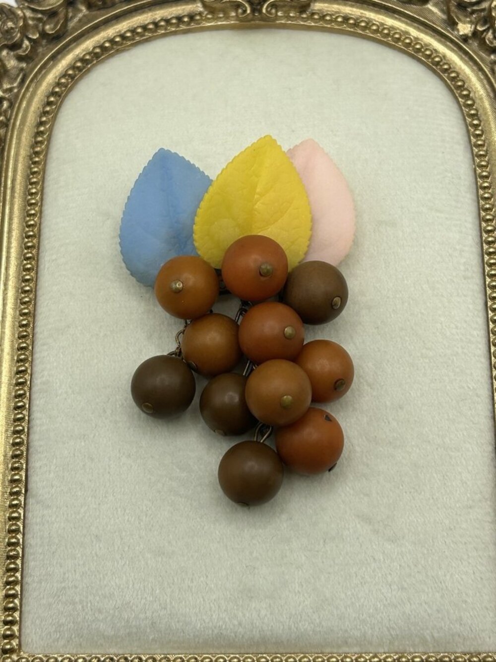 Vintage Bakelite Berry Dangle Brooch 1930s Fruit Pin Pastel Leaves Tested MCM